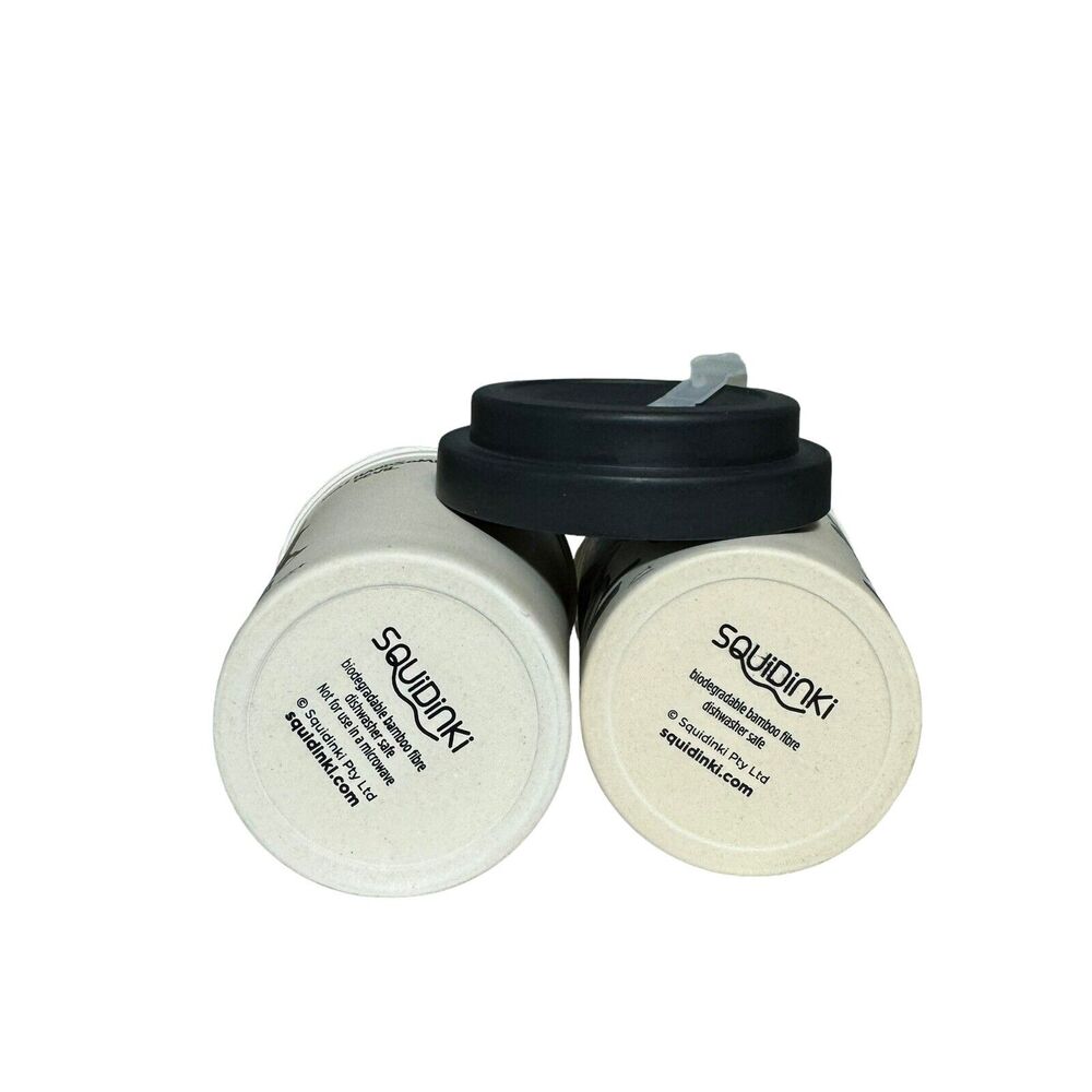 Squidinki Eco-Bamboo Fibre Keep Cups Tasmanian Devil Kookaburra 2 Cups 1 Lid - Picture 7 of 9